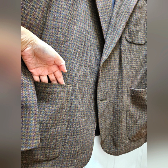 Vintage Burberrys Sport Coat Blazer Jacket Men's  Houndstooth Brown Pure Wool L. - Picture 3 of 11